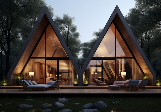 Renderizado en 3D de una casa de madera