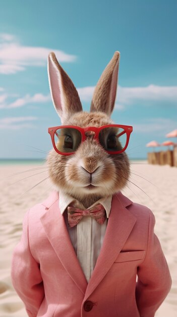 Renderizado en 3D del conejo de Pascua disfrazado