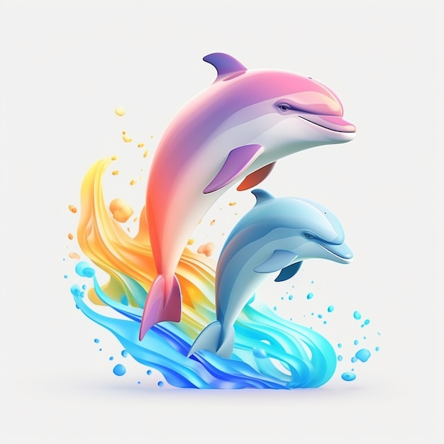 Renderizado en 3D de delfines de colores