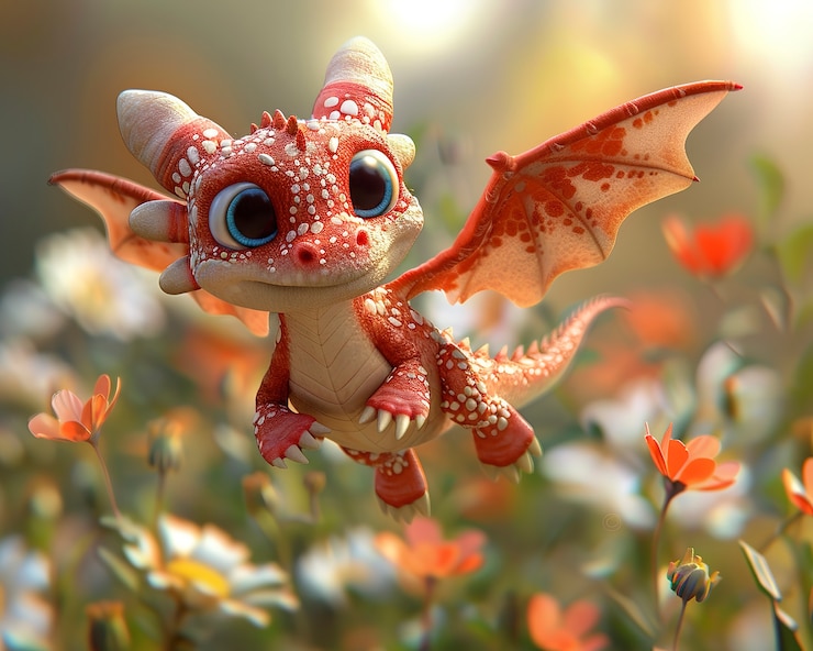 Foto gratuito renderizado en 3d de un dragón de dibujos animados