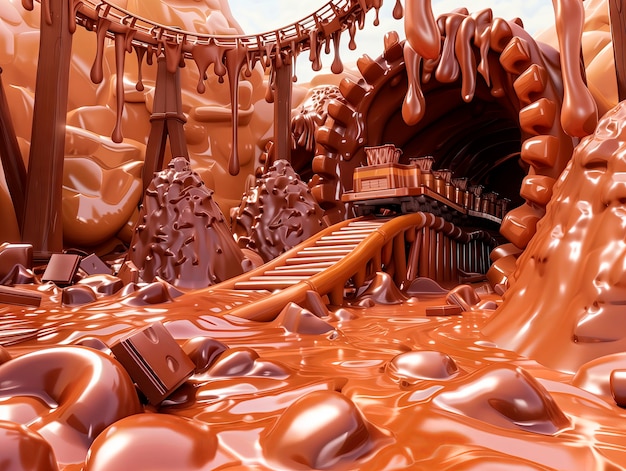 Renderizado en 3D de la fábrica de chocolate
