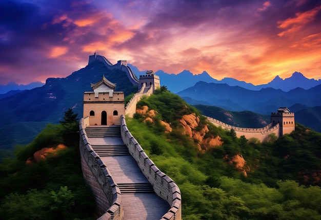 Foto gratuita renderizado en 3d de la gran muralla china