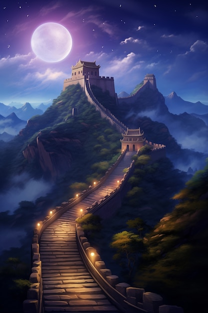 Foto gratuita renderizado en 3d de la gran muralla china