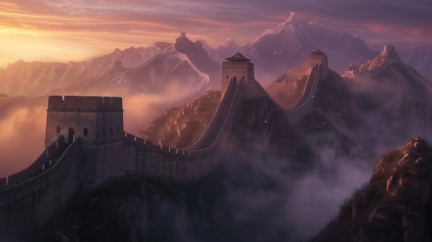 Foto gratuita renderizado en 3d de la gran muralla china