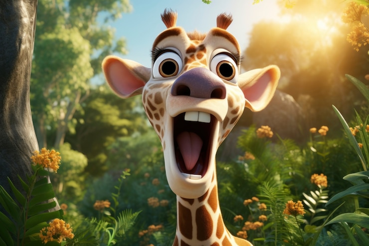 Foto gratuito renderizado en 3d de la jirafa del bosque