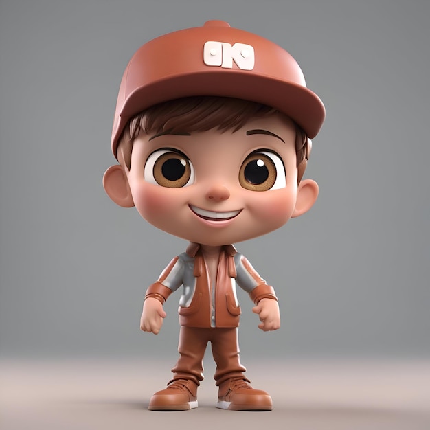 Foto gratuita renderizado en 3d de un lindo niño con gorra de béisbol