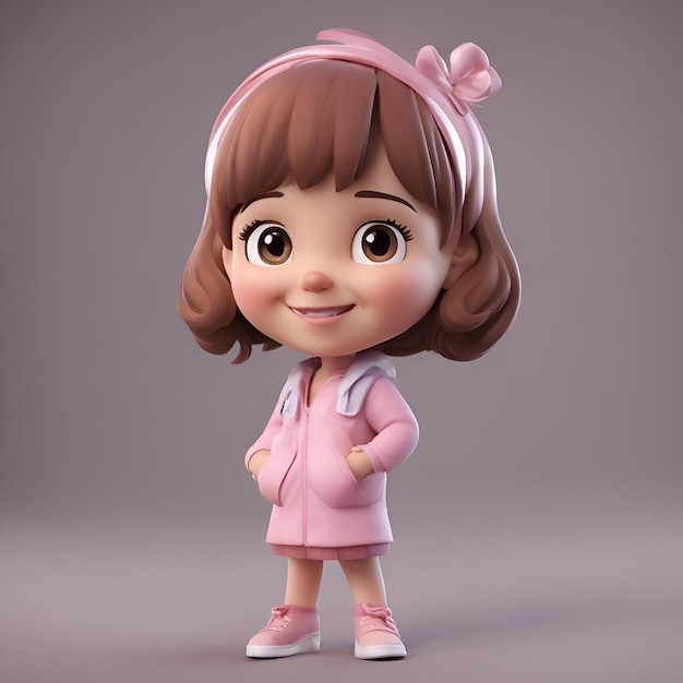 Foto gratuita renderizado en 3d de una niña linda con un lazo rosa en la cabeza