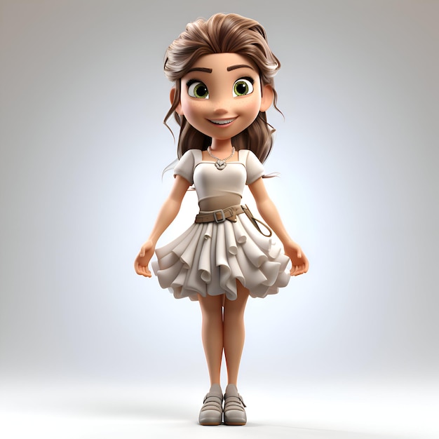 Foto gratuita renderizado en 3d de una niña con un vestido blanco sobre un fondo gris