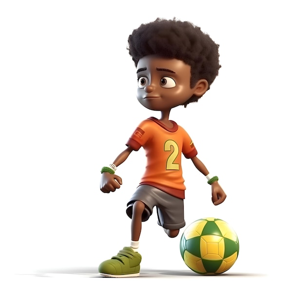 Foto gratuita renderizado en 3d de un niño afroamericano con una pelota de fútbol