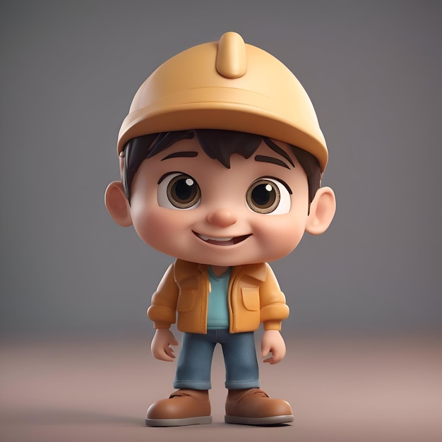 Foto gratuita renderizado en 3d de un niño en casco de construcción y abrigo con sonrisa