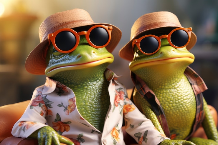 Foto gratuito renderizado en 3d de las ranas del bosque.