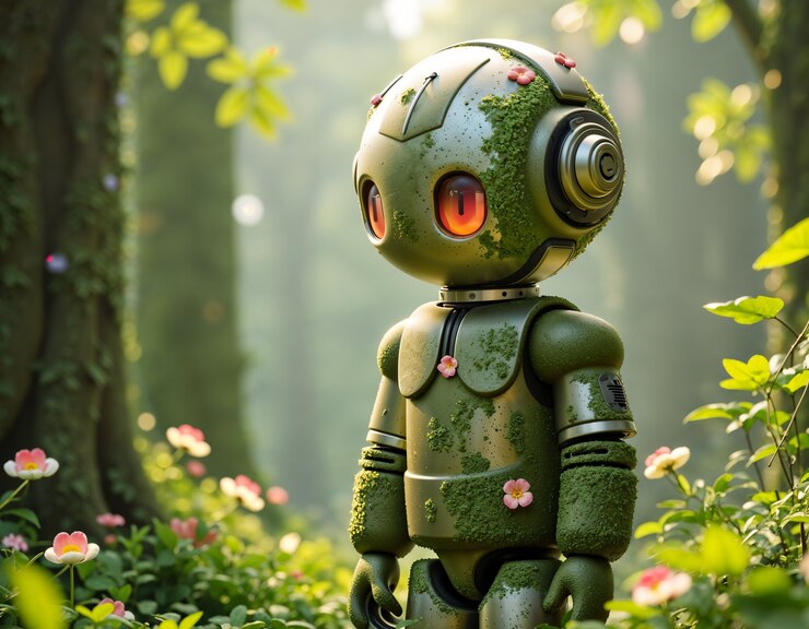 Foto gratuito renderizado en 3d de un robot lindo