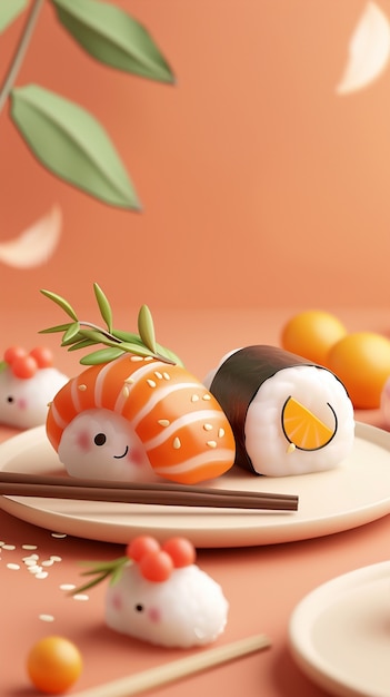 Renderizado en 3D de sushi