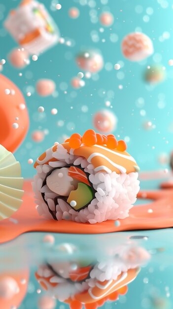 Renderizado en 3D de sushi