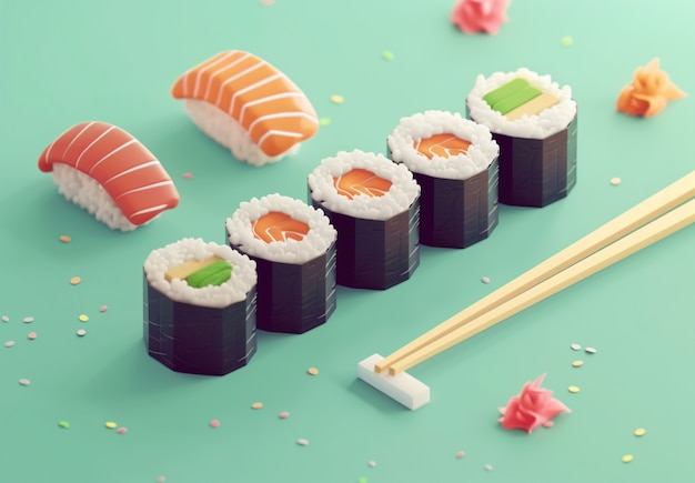 Foto gratuita renderizado en 3d de sushi