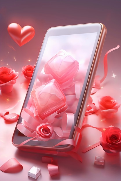 Foto gratuita renderizado en 3d del teléfono del día de san valentín.