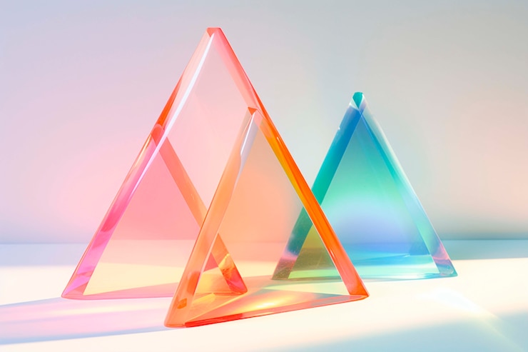 Foto gratuito renderizado en 3d de un triángulo transparente