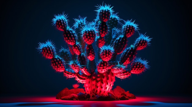 Foto gratuita renderizado en 3d de un vibrante cactus de neón en el desierto.