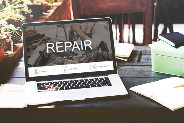 Renovación, reparación, construcción, diseño, sitio web, concepto
