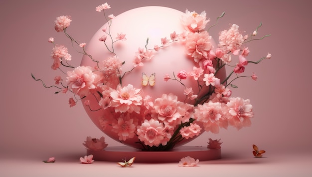 Representación 3D de arreglo floral rosa