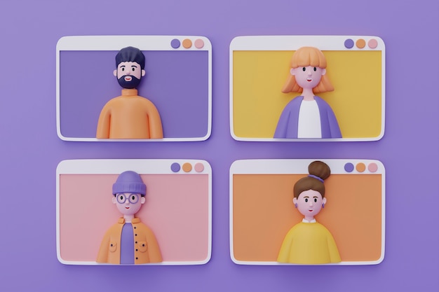 Representación 3d de avatares de personas en una llamada de zoom