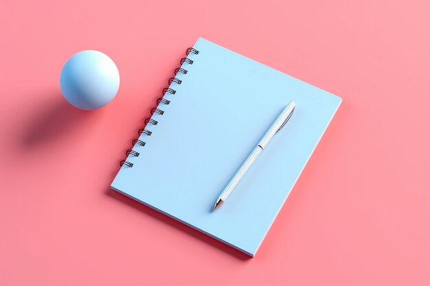 Representación 3D de bolígrafo con cuaderno