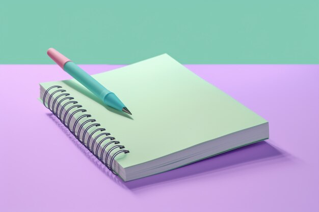 Representación 3D de bolígrafo con cuaderno