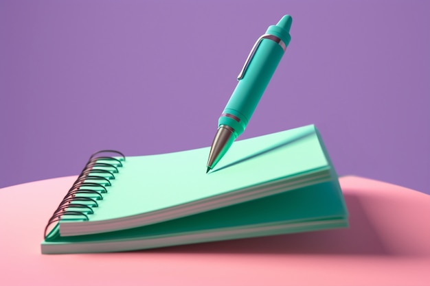 Representación 3D de bolígrafo con cuaderno