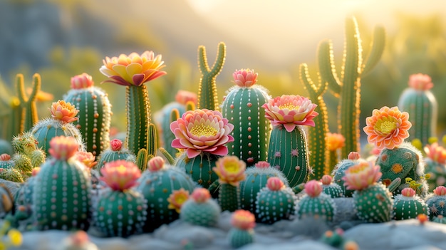 Foto gratuita una representación en 3d de un cactus mágico