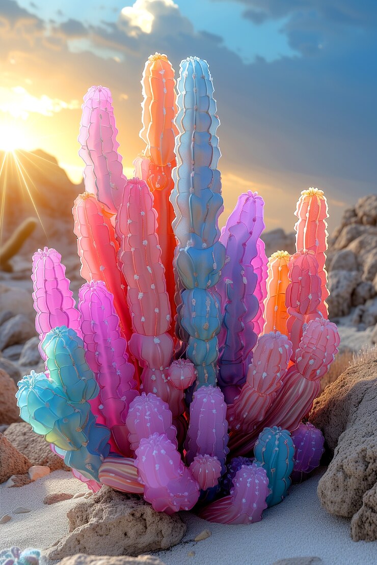 Foto gratuito una representación en 3d de un cactus mágico