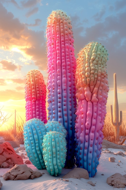 Foto gratuita una representación en 3d de un cactus mágico