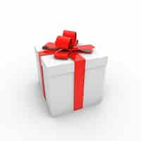 Foto gratuita representación 3d de una caja de regalo blanca con una cinta roja aislada sobre un fondo blanco.