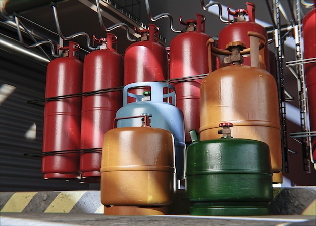 Foto gratuita representación 3d del cilindro de gas