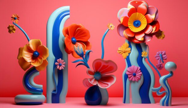 Representación 3D de coloridos arreglos florales