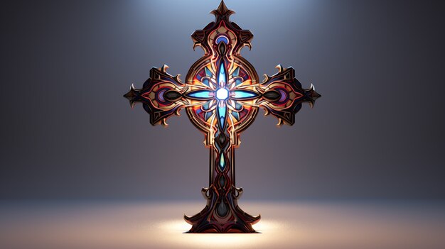 Representación 3D de una cruz de vidrieras
