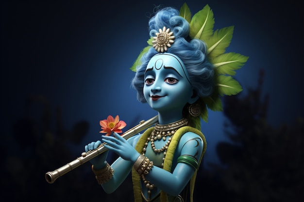 Foto gratuita representación en 3d de la deidad hindú krishna