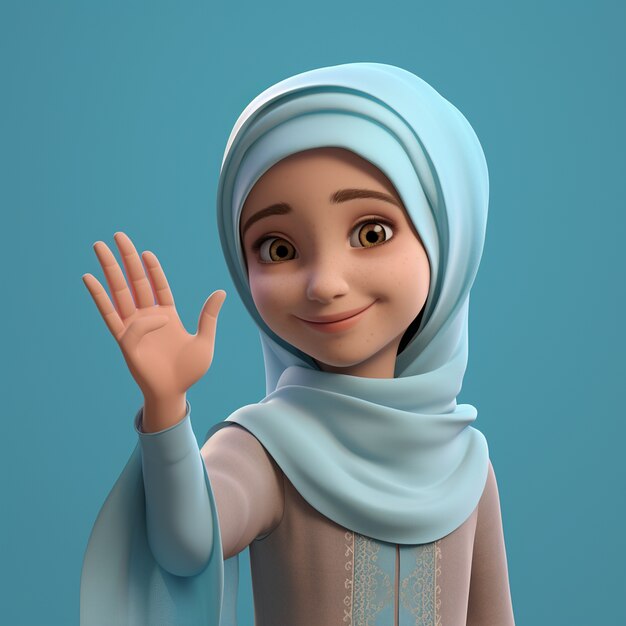 Representación 3D de dibujos animados como mujer con hijab