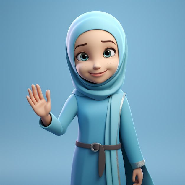 Representación 3D de dibujos animados como mujer con hijab