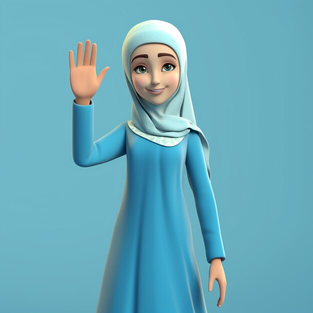 Representación 3D de dibujos animados como mujer con hijab