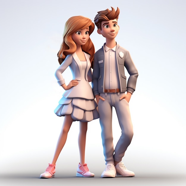 Representación 3D de dibujos animados como pareja joven