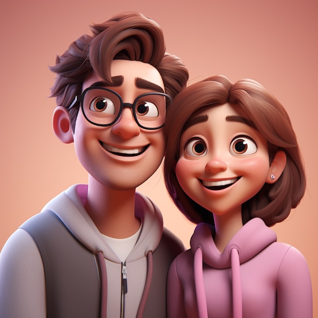 Representación 3D de dibujos animados como pareja joven