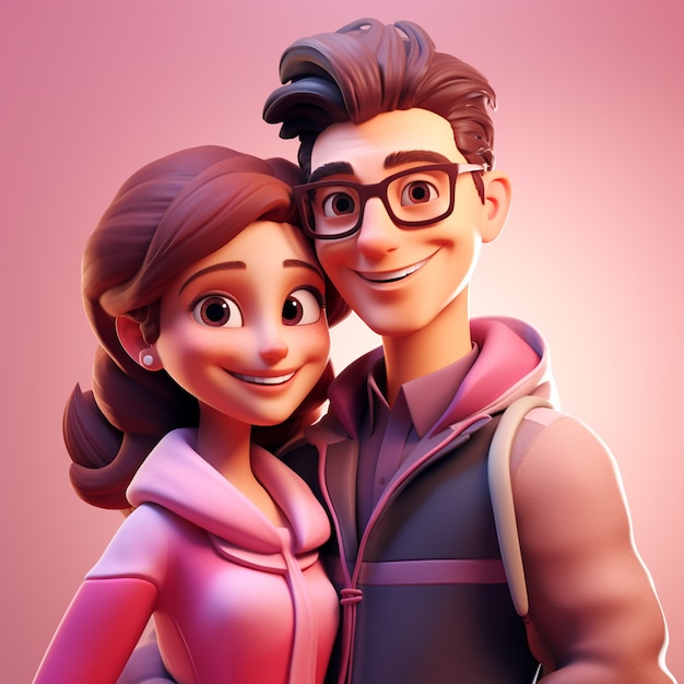 Representación 3D de dibujos animados como pareja joven