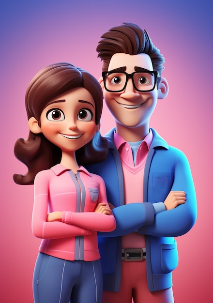 Representación 3D de dibujos animados como pareja