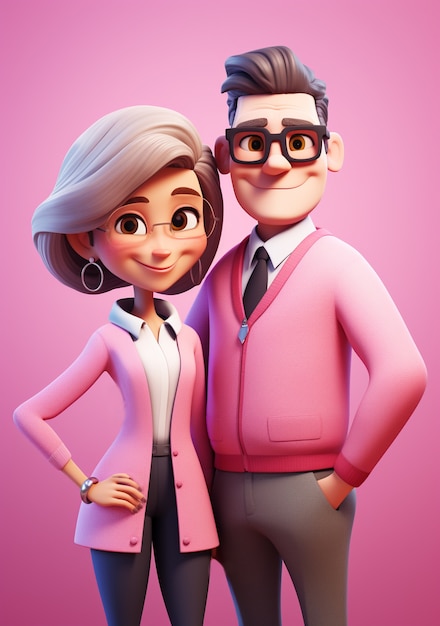 Representación 3D de dibujos animados como pareja