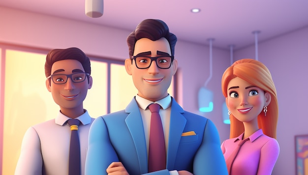 Representación 3D de dibujos animados como personas de negocios