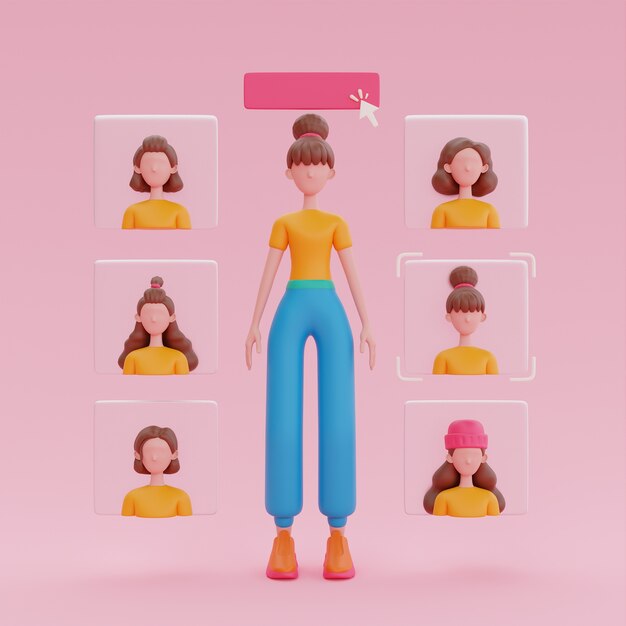 Representación 3d del diseño de avatar en línea