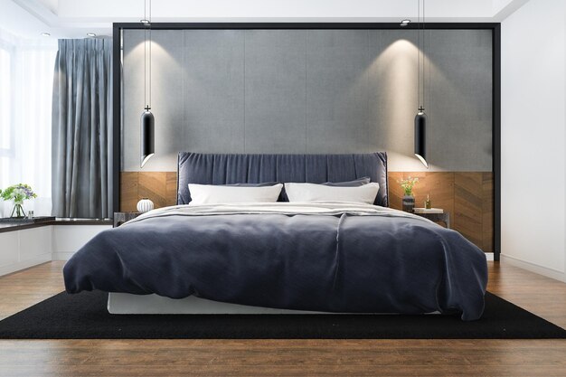 Representación 3d de dormitorio simulado mínimo vintage en estilo escandinavo y clásico