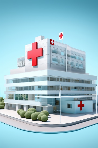 Representación 3D del edificio del hospital.