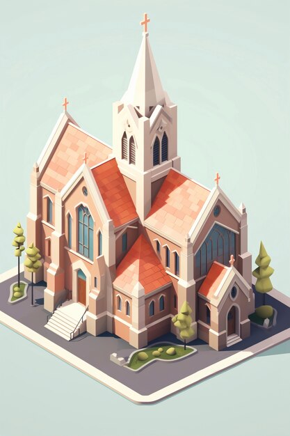 Representación 3D del edificio de la iglesia.