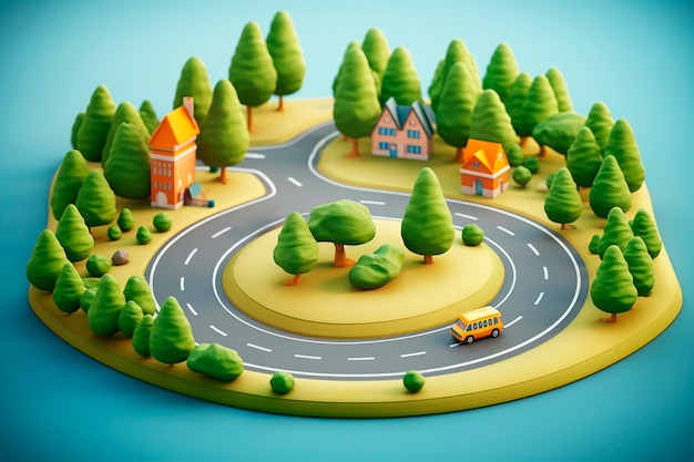 representación en 3D del escenario de la carretera